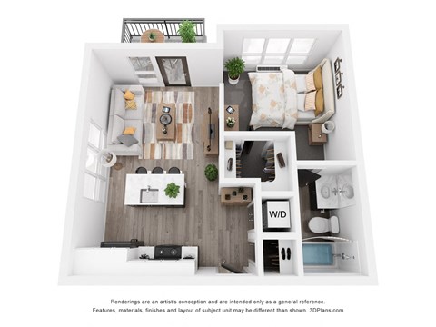 Floor plan for studio, 1 bath, 523 sqft